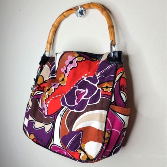Brighton Baylyn Floral Canvas Shoulder Bag W/ Bamboo Handle - Picture 6 of 15